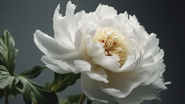 Hermosa flor de peonía blanca sobre fondo oscuro Cierre upgenerative ai