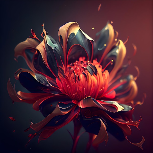 Hermosa flor roja sobre un fondo negro 3d renderizado 3d ilustración