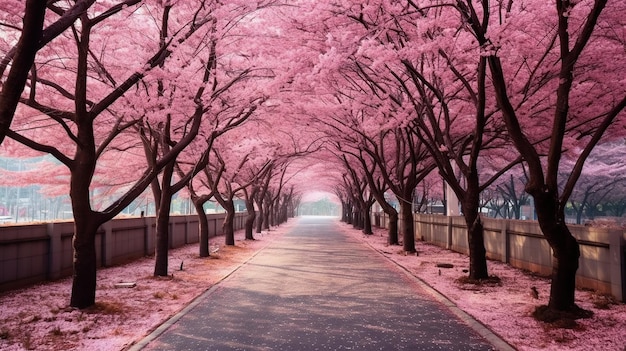 hermosa flor rosa árbol generativo AI