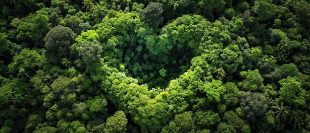 Una hermosa formación en forma de corazón encontrada en un exuberante bosque verde con mucho espacio para copiar