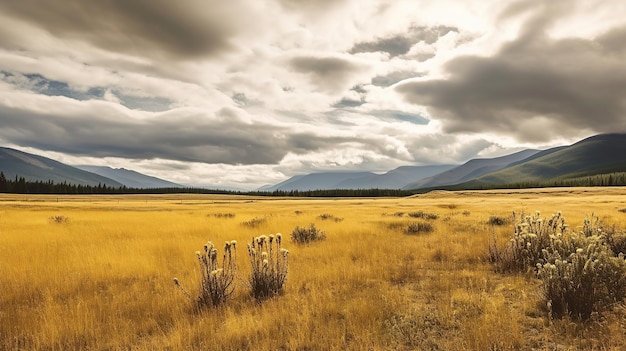 Hermosa foto de un campo de trigo con un cielo nublado IA generativa