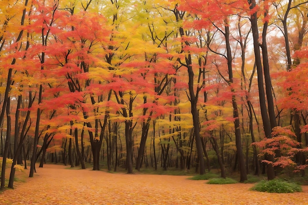 Hermosa foto de un colorido bosque otoñal lleno de diferentes tipos de plantas