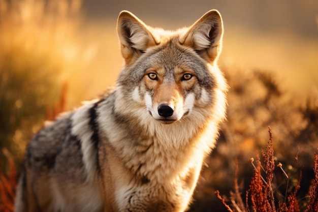 Una hermosa foto de un coyote salvaje en la naturaleza al atardecer generada por Ai