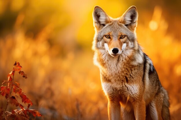 Una hermosa foto de un coyote salvaje en la naturaleza al atardecer generada por Ai