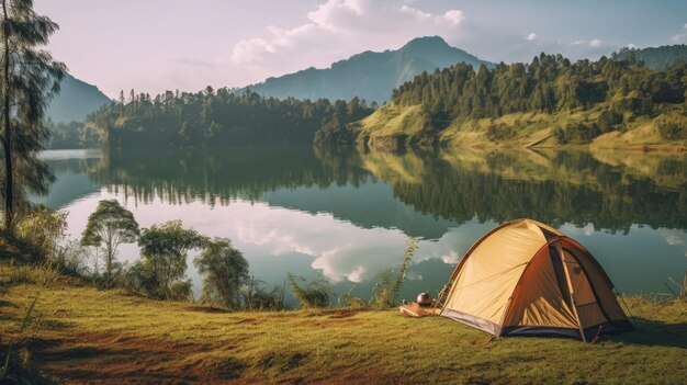 hermosa foto de la escena del campamento