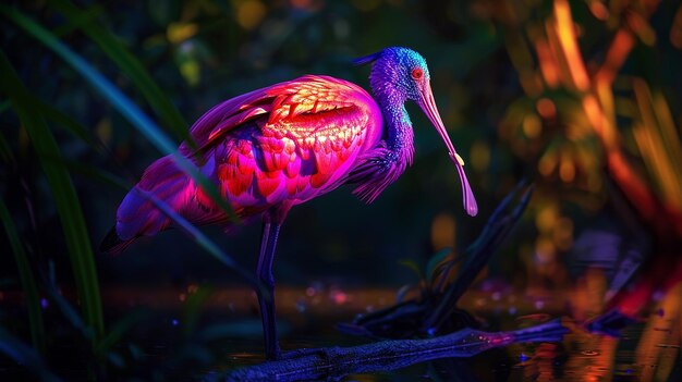 Una hermosa foto generada por IA del color neón brillante de Ibis