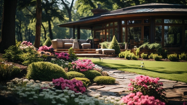 una hermosa foto de un jardín vacío en verano