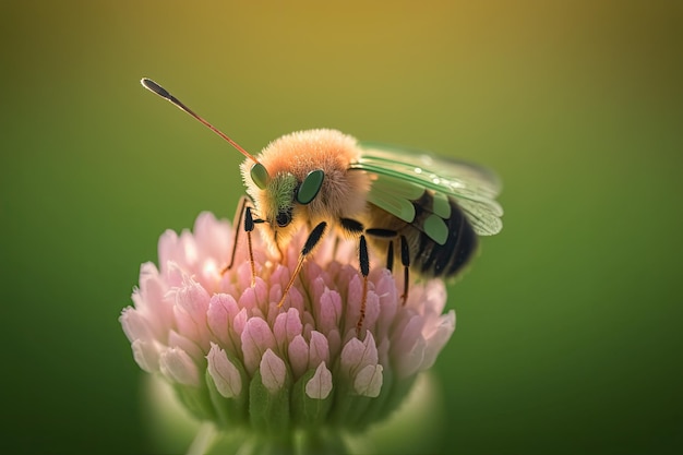 Hermosa foto macro de un insecto en un trébol con un fondo borroso Generado por AI