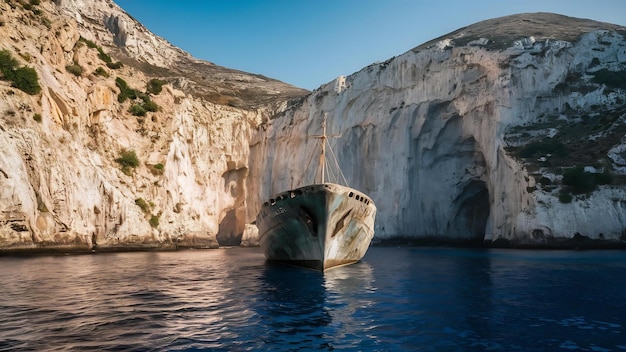 Foto una hermosa foto del naufragio del olympia en la isla de amorgos, grecia.