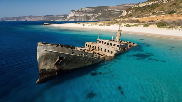 Foto una hermosa foto del naufragio del olympia en la isla de amorgos, grecia.