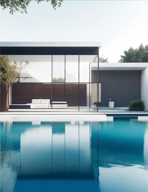 Hermosa foto de la piscina de una casa moderna