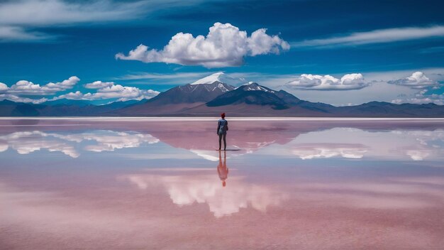 Foto una hermosa foto de la salina bajo un cielo azul brillante en la isla de incahuasi, bolivia