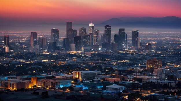 Una hermosa fotografía aérea de Los Ángeles por la noche.