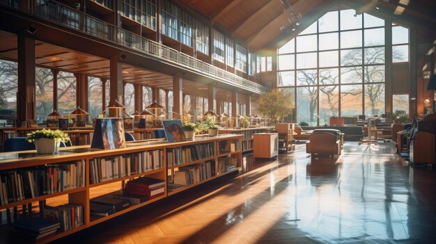 Foto una hermosa fotografía de una biblioteca iluminada por el sol