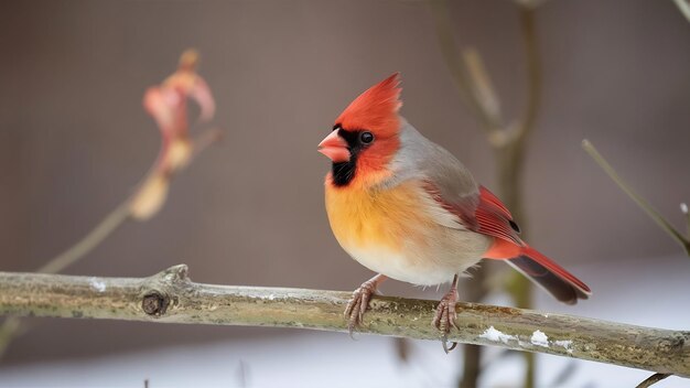 Foto una hermosa fotografía de un lindo pájaro cardenal del norte en un día de invierno