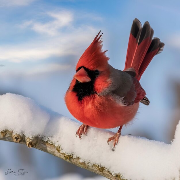 Foto una hermosa fotografía de un lindo pájaro cardenal del norte en un día de invierno