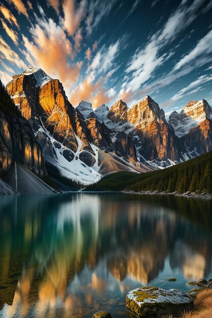 Hermosa fotografía de paisaje fondo de papel de pared picos lago cañón cielo nubes blancas