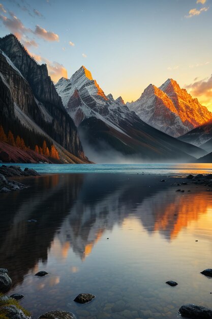 Hermosa fotografía de paisaje fondo de papel de pared picos lago cañón cielo nubes blancas