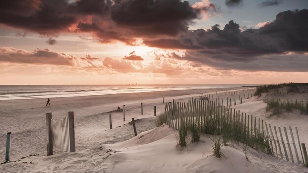 Foto una hermosa fotografía de una playa de arena bajo el cielo nublado en vlissingen, zelanda, países bajos