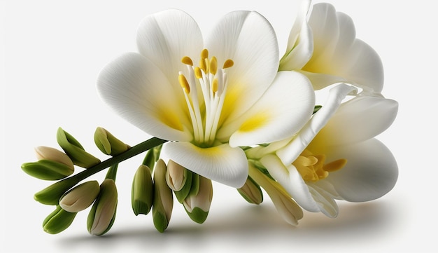 Hermosa fresia flores planta fragancia bulbos papel tapiz fondo blanco imagen AI generado arte