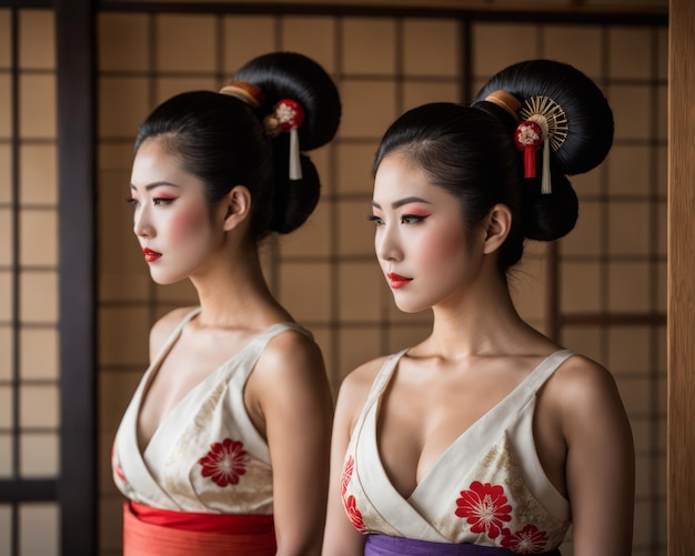 Una hermosa geisha japonesa con un kimono tradicional