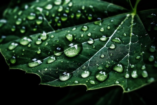 Hermosa gota grande rocío de la mañana en la naturaleza enfoque selectivo Gotas de agua transparente en las hojas