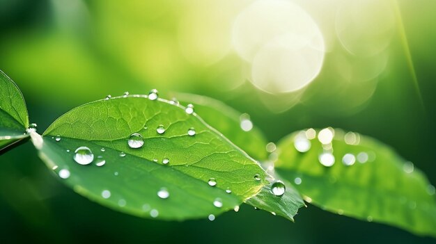 Hermosa gota grande rocío de la mañana en la naturaleza enfoque selectivo Gotas de IA generativa transparente limpia