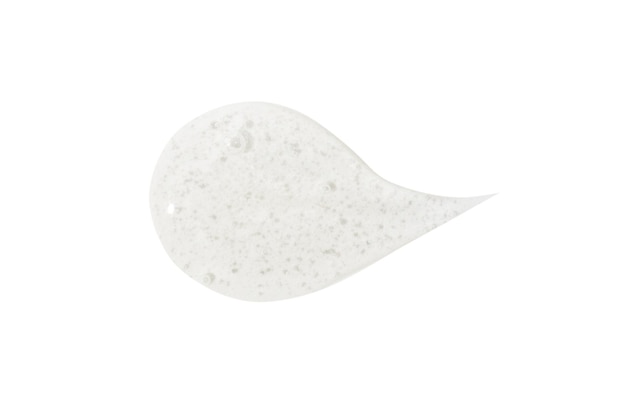 Una hermosa gota manchada de textura de gel transparente sobre un fondo blanco