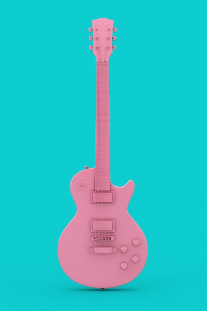 Foto hermosa guitarra eléctrica rosa en duotono de estilo retro sobre un fondo azul. representación 3d