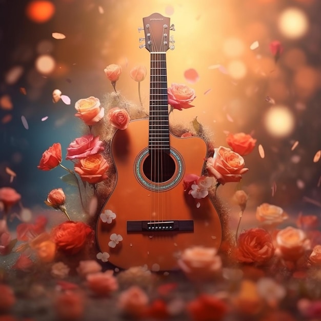 hermosa guitarra con flor