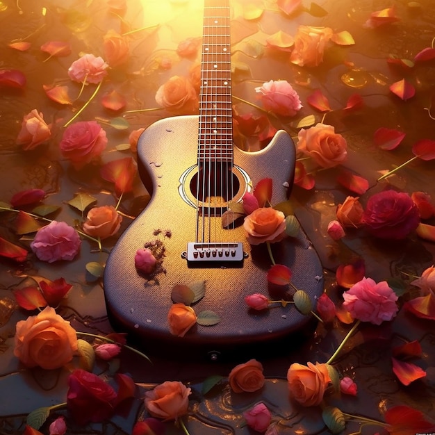 hermosa guitarra con flor