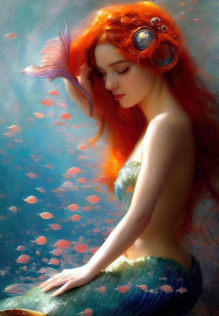 Hermosa hada sirena bajo el océano Imagen generada por IA