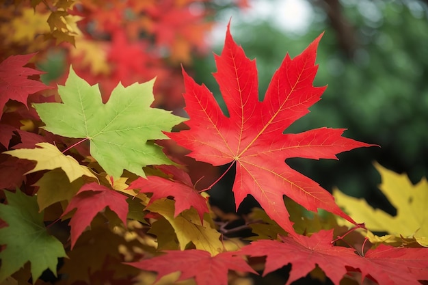 Foto hermosa hoja de arce roja y verde en el árbol