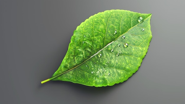 Foto una hermosa hoja verde con gotas de agua en su superficie la hoja está retroiluminada lo que crea una sensación de profundidad y realismo