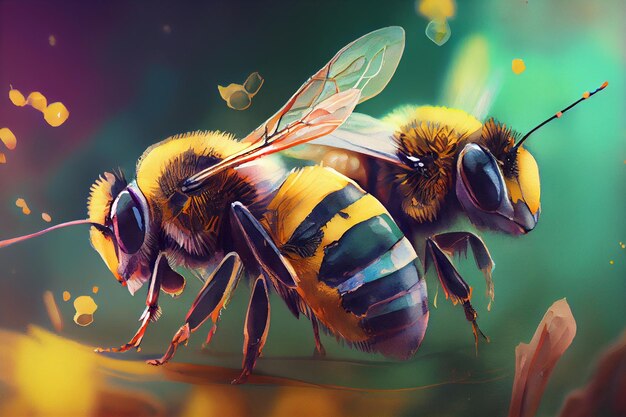 Hermosa ilustración de acuarela de abejas hecha con ai generativo