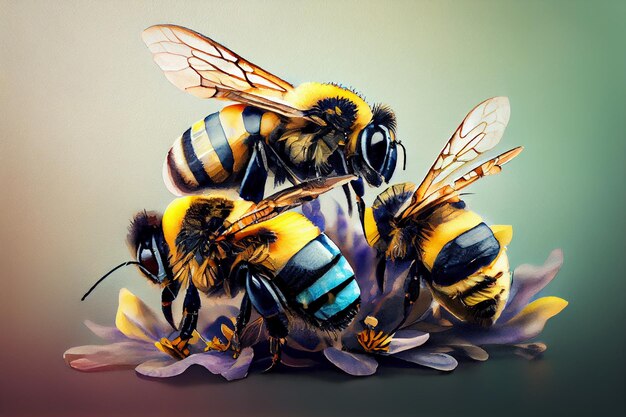 Hermosa ilustración de acuarela de abejas hecha con ai generativo