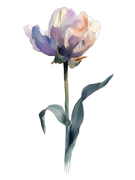 Una hermosa ilustración en acuarela de un tulipán violeta en flor de alta resolución