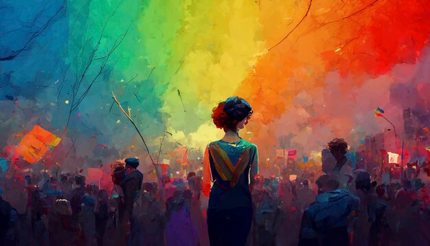 Hermosa ilustración animada del orgullo gay. marcha del orgullo.