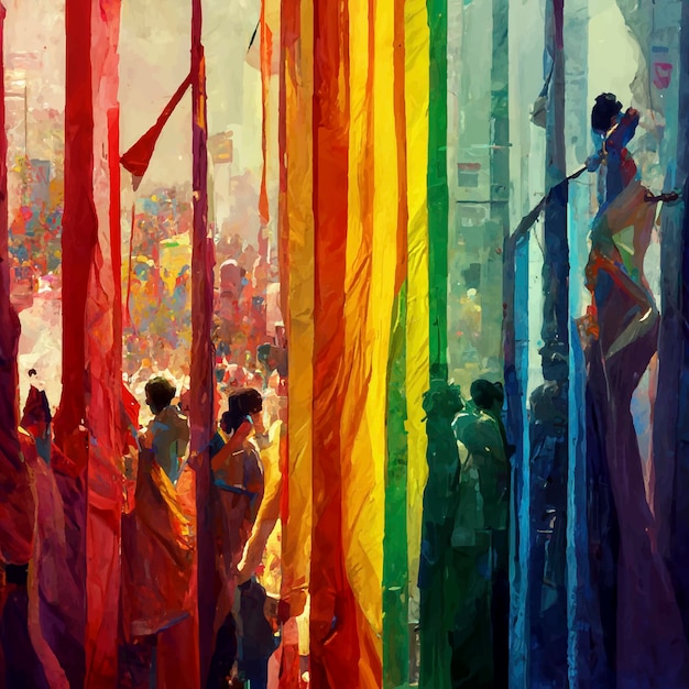 Hermosa ilustración animada del orgullo gay. marcha del orgullo.