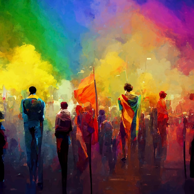 Hermosa ilustración animada del orgullo gay. marcha del orgullo.