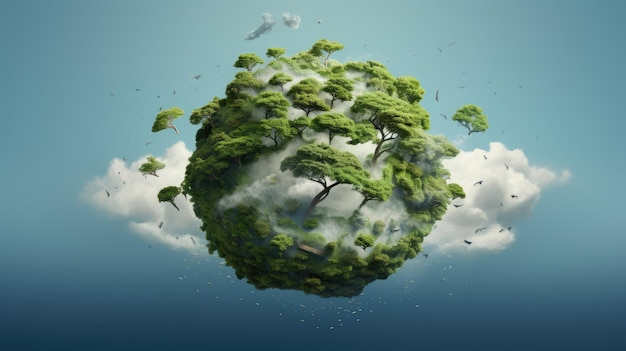 Una hermosa ilustración de un árbol con hojas que forman la forma de la capa de ozono.