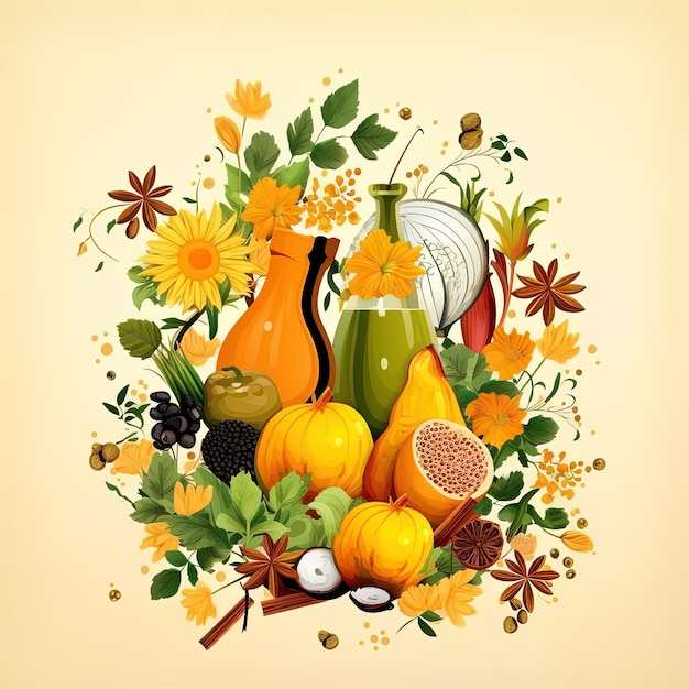 Hermosa ilustración de arreglo de frutas con frutas tropicales orgánicas y coloridas IA generativa