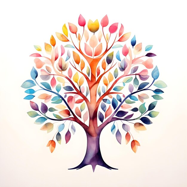 Hermosa ilustración de arte digital del Árbol de la Vida en el estilo del diseño minimalista de acuarela