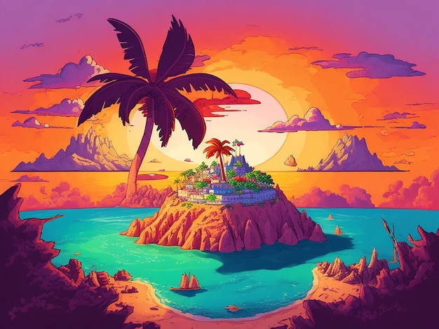 Una hermosa ilustración de arte de la isla