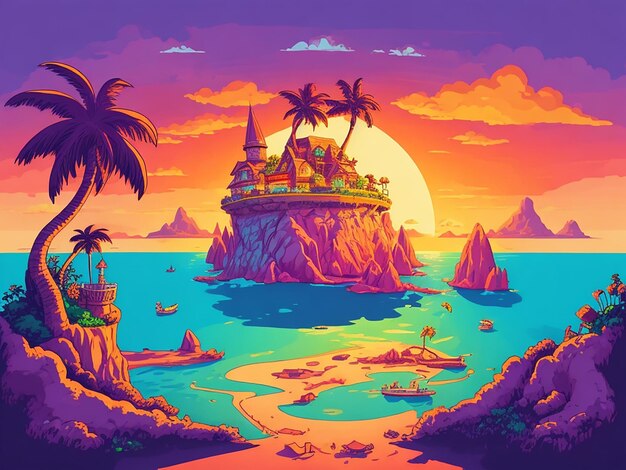 Una hermosa ilustración de arte de la isla