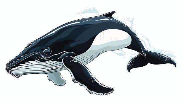 Foto una hermosa ilustración de una ballena jorobada la ballena está representada en un estilo realista con su gran cuerpo elegante y largas aletas que fluyen