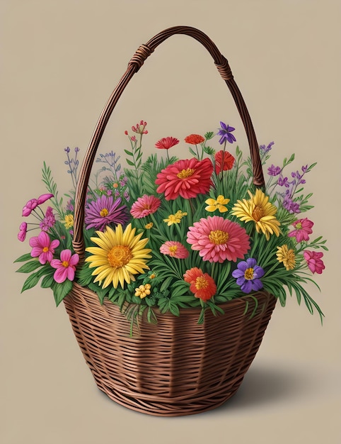 Hermosa ilustración de cesta de flores