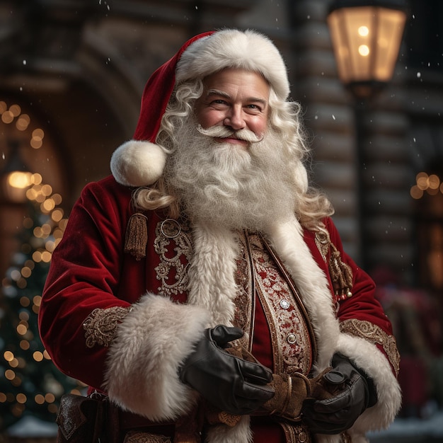 Hermosa ilustración de cuerpo completo de Papá Noel con su clásico traje rojo y blanco.