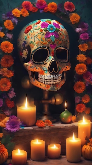 Foto hermosa ilustración del día de los muertos altar típico del día de los muertos día de conmemoración