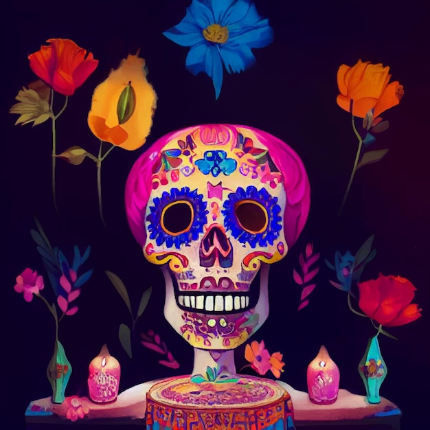 Foto hermosa ilustracion del dia de muertos altar tipico del dia de muertos dia del recuerdo